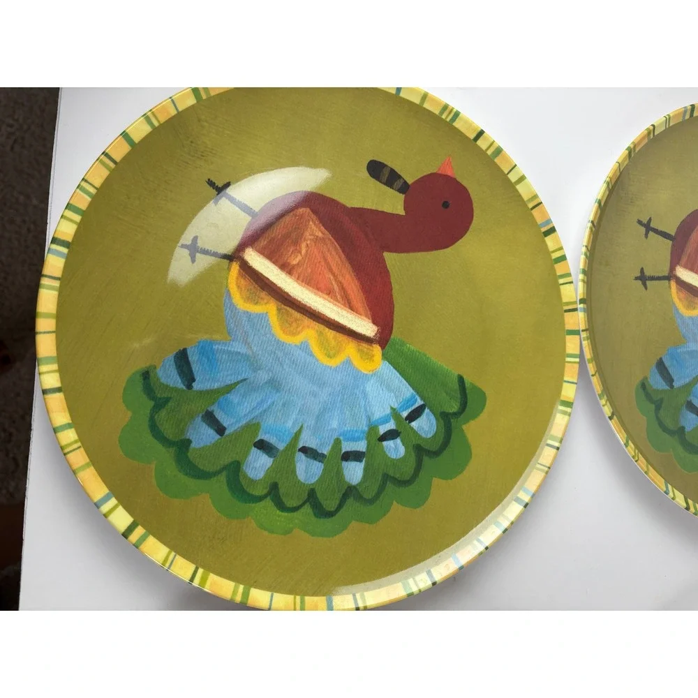 Pottery Barn Kids Thanksgiving Turkey Melamine Dinner Plates Set of 4 Red Green
